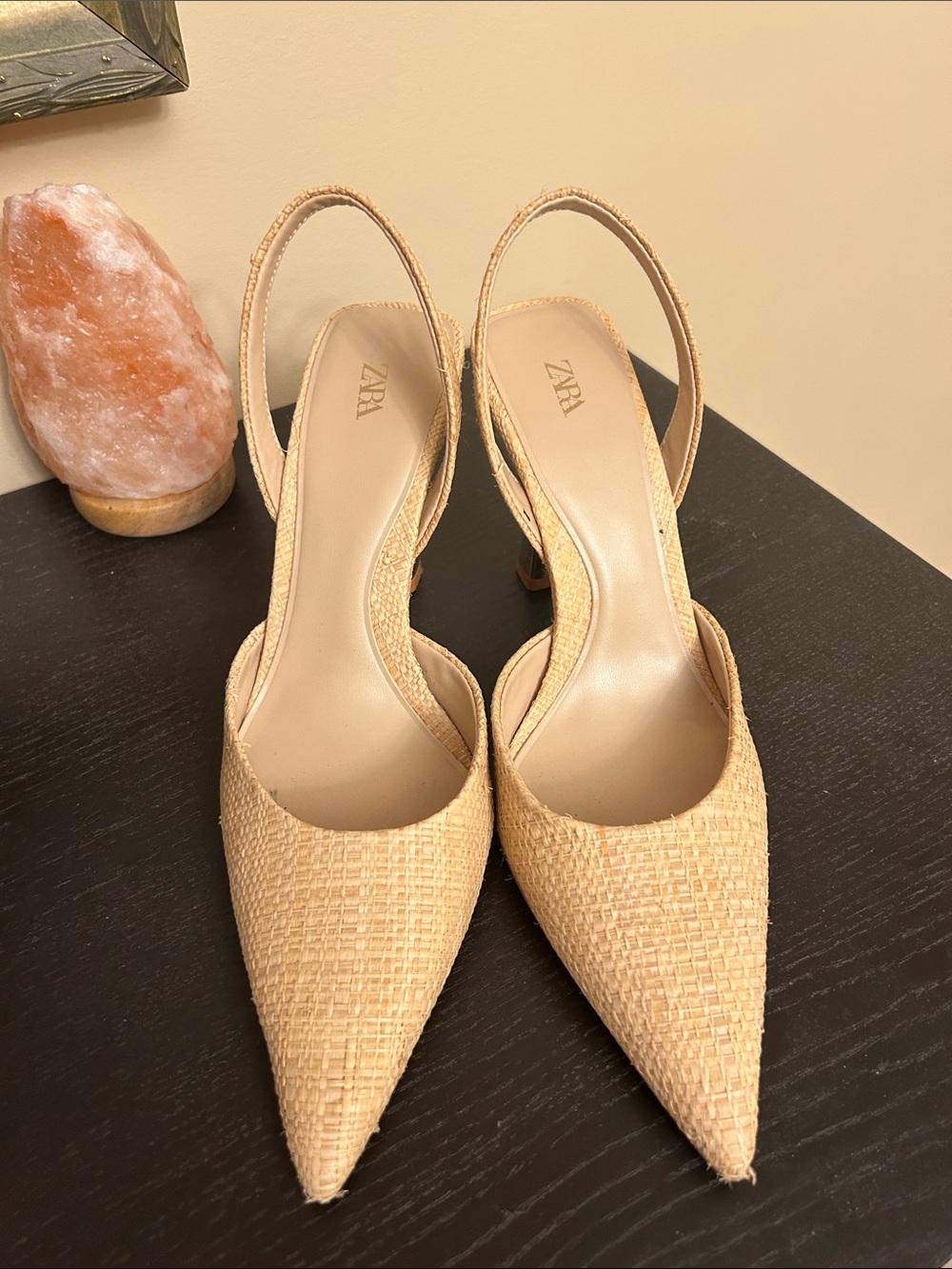 ZARA Beige Woven Slingback Pointed Heels